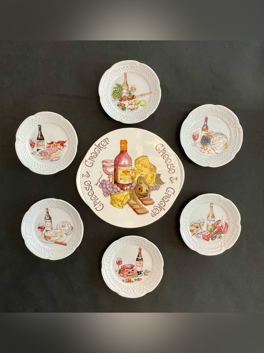 7 Piece VTG French Limoges & Shafford Wine & Cheese Plate Wall Gallery Bundle
